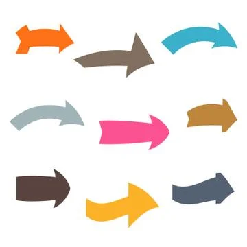 Set of nine multicolored various arrows Stock Illustration