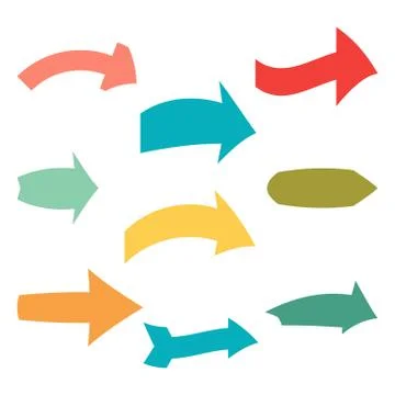 Set of nine multicolored various arrows Stock Illustration