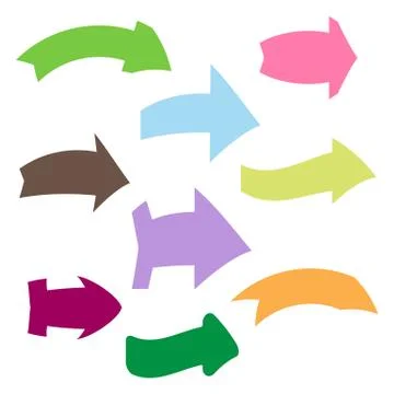 Set of nine multicolored various arrows Stock Illustration