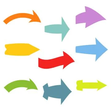 Set of nine multicolored various arrows Stock Illustration