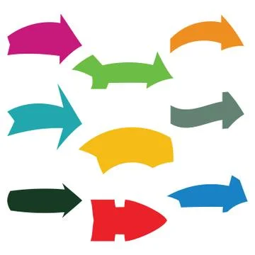 Set of nine multicolored various arrows Stock Illustration