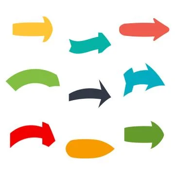 Set of nine multicolored various arrows Stock Illustration