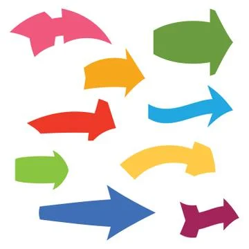 Set of nine multicolored various arrows Stock Illustration