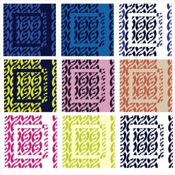 Set of nine pattern with abstract seed design and decorated square Stock Illustration