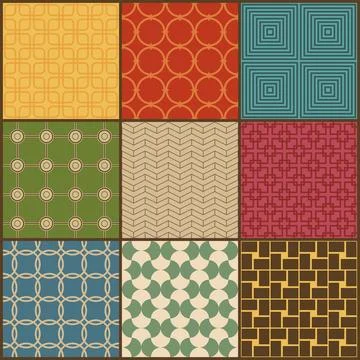 Set of nine retro simple geometric seamless patterns Illustrazione stock