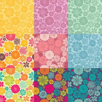 Set of nine seamless floral patterns Stock Illustration