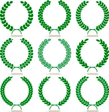 Set of nine simple laurel wreaths isolated. Stock Illustration