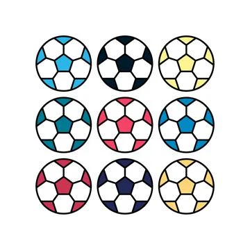 Set of nine soccer balls in different colors Stock Illustration