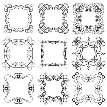 Set of nine square black monogram elements Stock Illustration