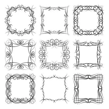 Set of nine square black monogram elements Stock Illustration