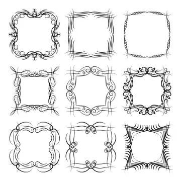 Set of nine square black monogram elements on a white background Stock Illustration