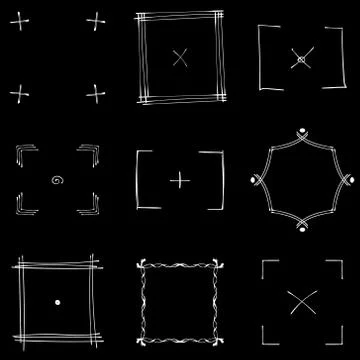 Set of nine square white doodle frames. Stock Illustration
