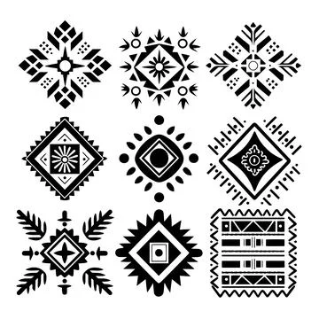 Set of nine stensils, square shape, ethnic style Illustrazione stock