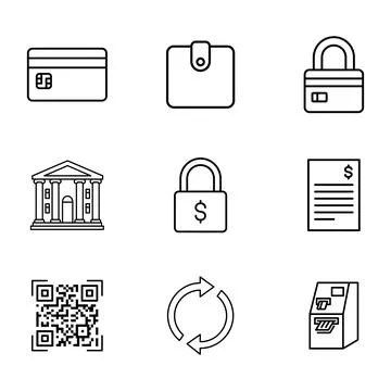 Set of nine thin line financial and banking icons Stock-Illustration
