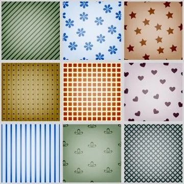 Set of nine vector retro seamless  patterns, can be used separately Stock Illustration