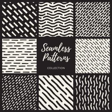 Set of Nine Vector Seamless Lines Patterns Collection 库存插图