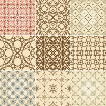 Set of nine vector seamless patterns Stock Illustration