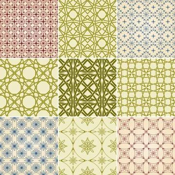Set of nine vector seamless patterns Illustrazione stock