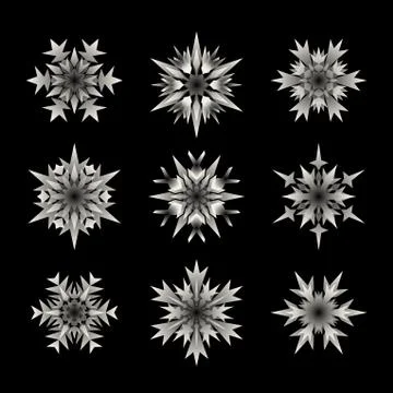 Set of Nine Vector White Semi Transparent Snowflake  Shape Design Elements on 스톡 일러스트