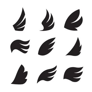 Set of nine vector wings for your design. Stock Illustration