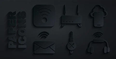 Set No audio jack, Cloud technology data, Mail and e-mail, Smart headphones Stock Illustration