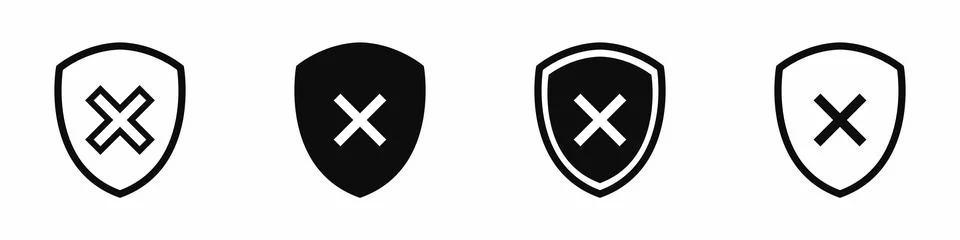 Set no check or cross icon in shield. Vector clipart illustration on isolated Stock Illustration