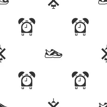 Set No doping syringe, Sport sneakers and Alarm clock on seamless pattern Stock Illustration