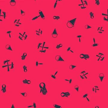 Set No fire, Firefighter axe, and cone bucket on seamless pattern. Vector 스톡 일러스트