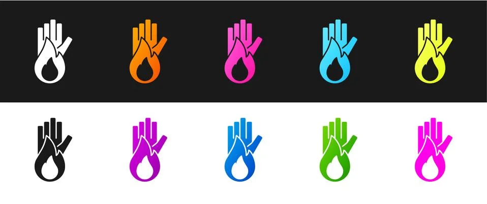 Set No fire icon isolated on black and white background. Fire prohibition and Stock Illustration