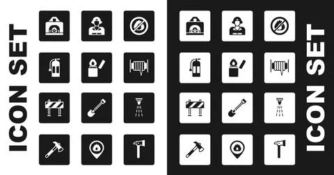 Set No fire, Lighter, Fire extinguisher, Interior fireplace, hose reel, Firef Illustration