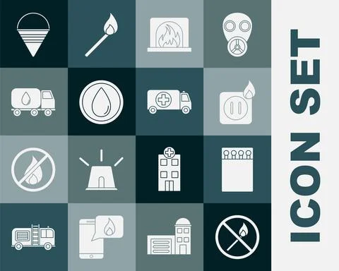 Set No fire match, Open matchbox and matches, Electric wiring of socket in Stock Illustration