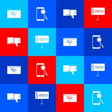 Set No Internet connection, Mobile phone diagnostics, Dislike and Information Illustrazione stock
