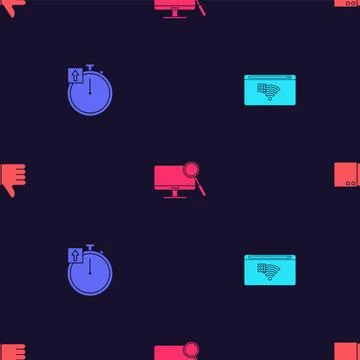 Set No Internet connection, Stopwatch, Computer monitor diagnostics and Disli Stock Illustration