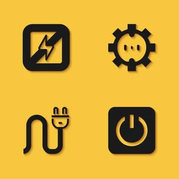 Set No lightning, Power button, Electric plug and Electrical outlet icon with Illustrazione stock