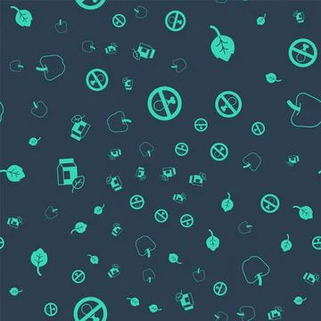 Set No meat, Leaf or leaves, Vegan milk and Apple on seamless pattern. Vector イラスト素材