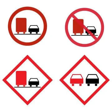 Set of No overtaking warning road, prohibition transportation icon, car forbi Stock Illustration