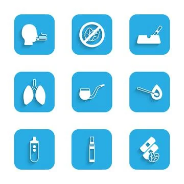 Set No pipe smoking, Electronic cigarette, Medical nicotine patches, Burning Stock Illustration