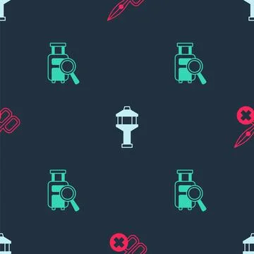 Set No scissors, Airport control tower and Lost baggage on seamless pattern Stock Illustration