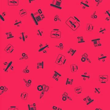 Set No scissors, Scale with suitcase, Plane and on seamless pattern. Vector Illustrazione stock