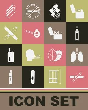 Set No smoking, Lungs, Electronic cigarette, Medical nicotine patches, Burning Illustrazione stock
