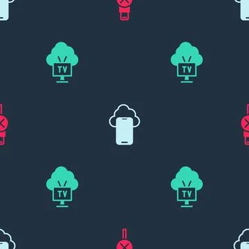 Set No usb cable cord, Cloud technology data and Smart Tv on seamless pattern Illustrazione stock