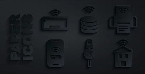 Set No usb cable cord, Smart printer system, Mobile with wi-fi wireless, home Stock Illustration