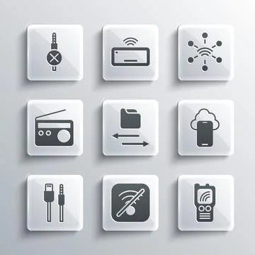 Set No Wi-Fi wireless internet, Walkie talkie, Cloud technology data, Transfer 库存插图