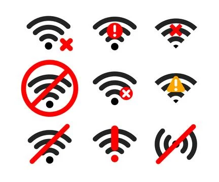 Set of no wifi icon set collection, no connection offline wifi sign symbol .. Stock Illustration
