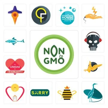 Set of non gmo, heron, queen bee, sorry, breastfeeding, gryphon, lifetime war Illustrazione stock gratuita