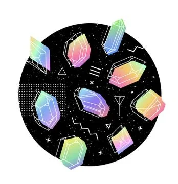 Set of non-linear crystals Stock Illustration