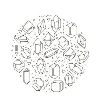 Set of non linear crystals Stock Illustration
