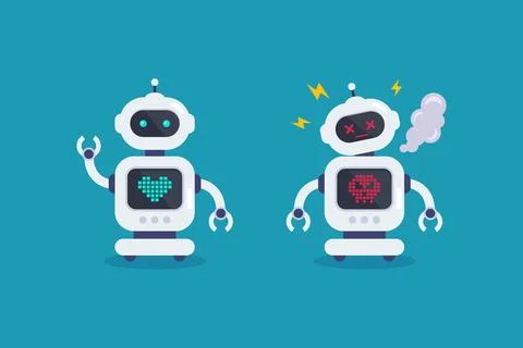 Set of normal robot and broken error robot with spark. イラスト素材