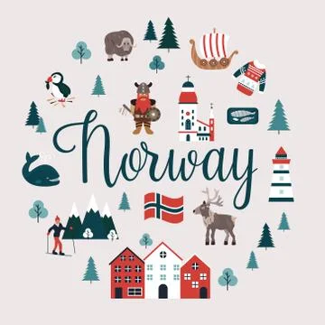 Set of Norway landmarks. Vector illustration Illustrazione stock