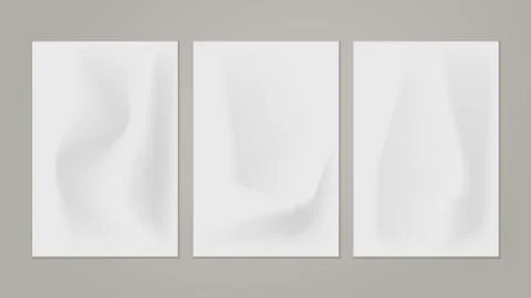 Set of note, notebook white crumpled paper with soft shadow are on grey Stock Illustration